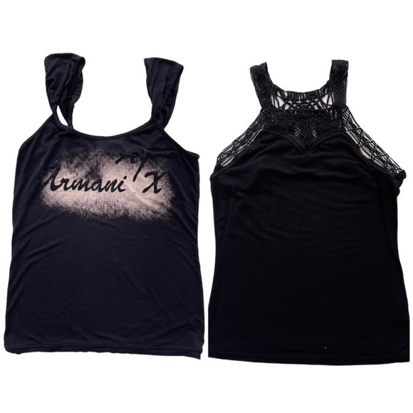 Lot of 2 Halter Black Cami Tops Size XS Vintage - Picture 1 of 4